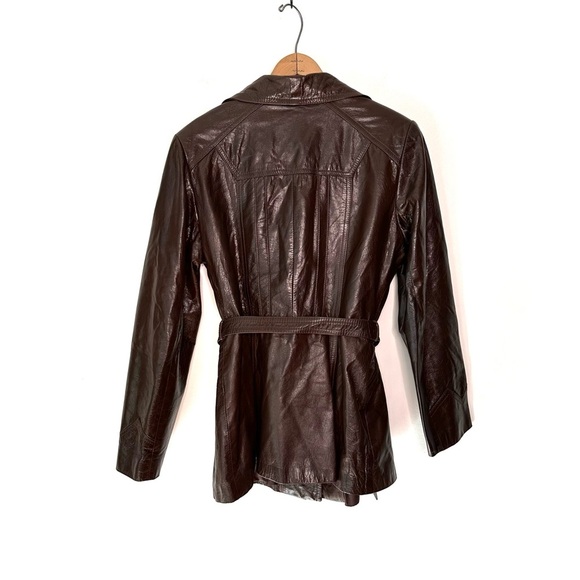 Avant Garde | Vintage Brown Button Down Leather Trench Coat - Picture 4 of 12